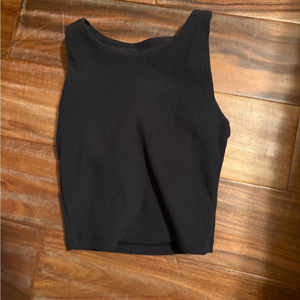 BuffBunny Collection Black Ribbed‎ Tank Top XS | Logo Crop (0686)